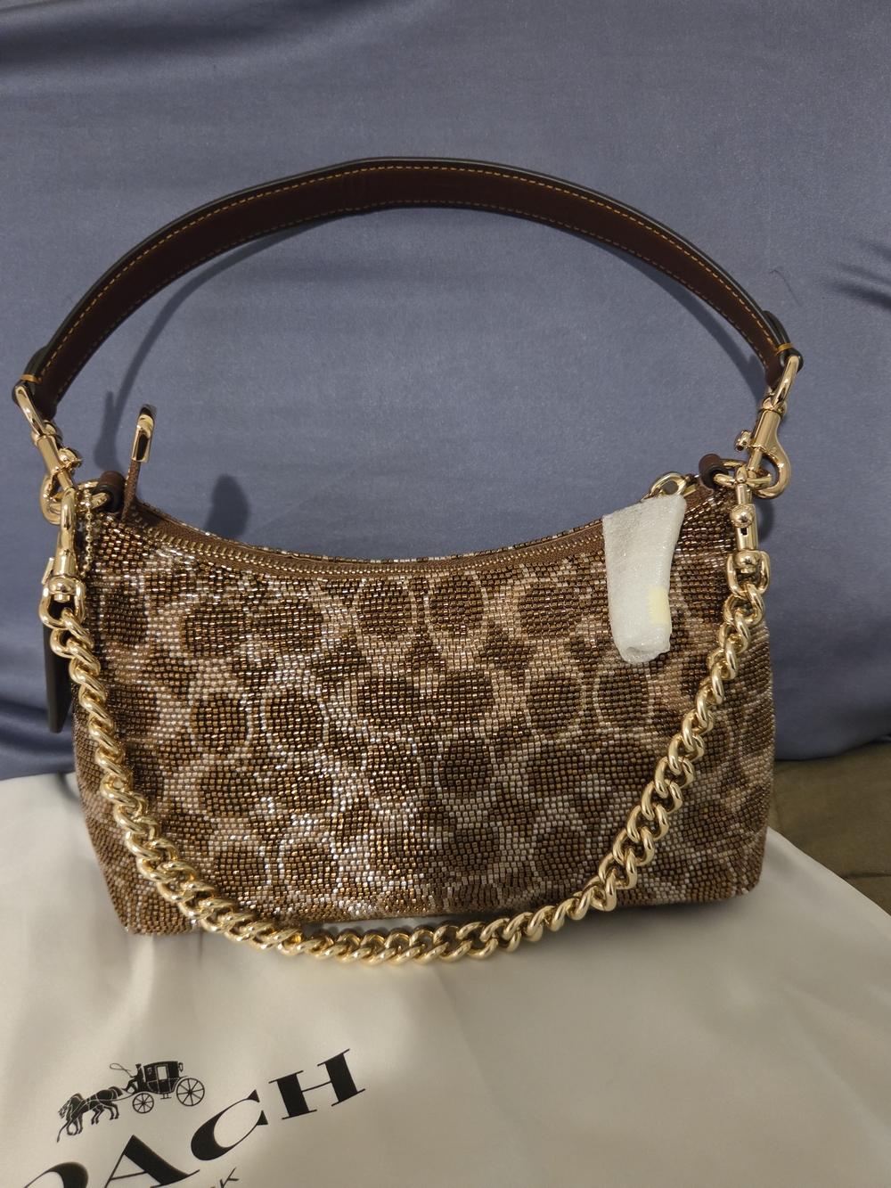 Coach Brown Signature Crystal Embellished Shoulder Bag